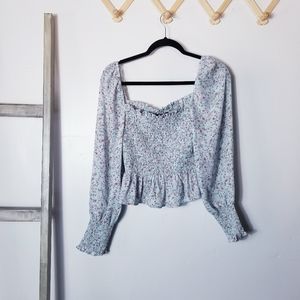 NWT SHINESTAR BLUE WITH PINK FLOWERS CROP TOP SIZE LARGE